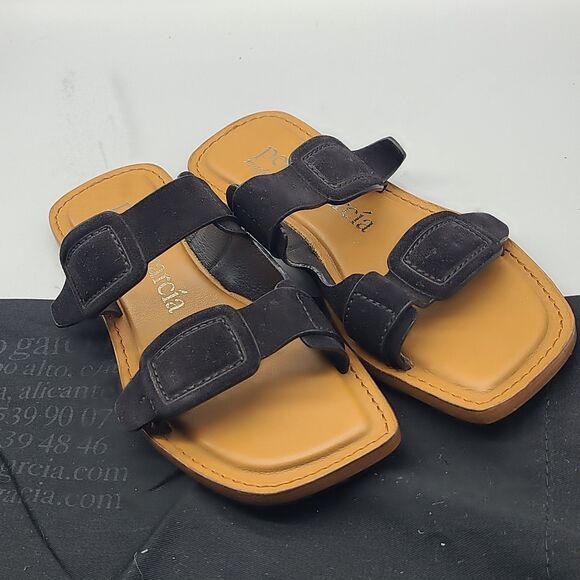 Pedro Garcia Zuly Womens Flat Sandals Slides Black Suede Leather EU 37 6.5-7 New - Picture 2 of 9